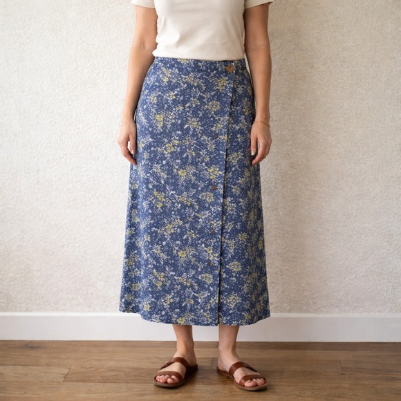 Columbia Dresses & Skirts - Columbia Silk Blend Blue Green Coastal Grandma Floral Midi Size Large